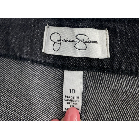 Jessica Simpson Cargo Jeans Women Size 10 High Rise Black Denim Wide Leg Pockets - Picture 3 of 13